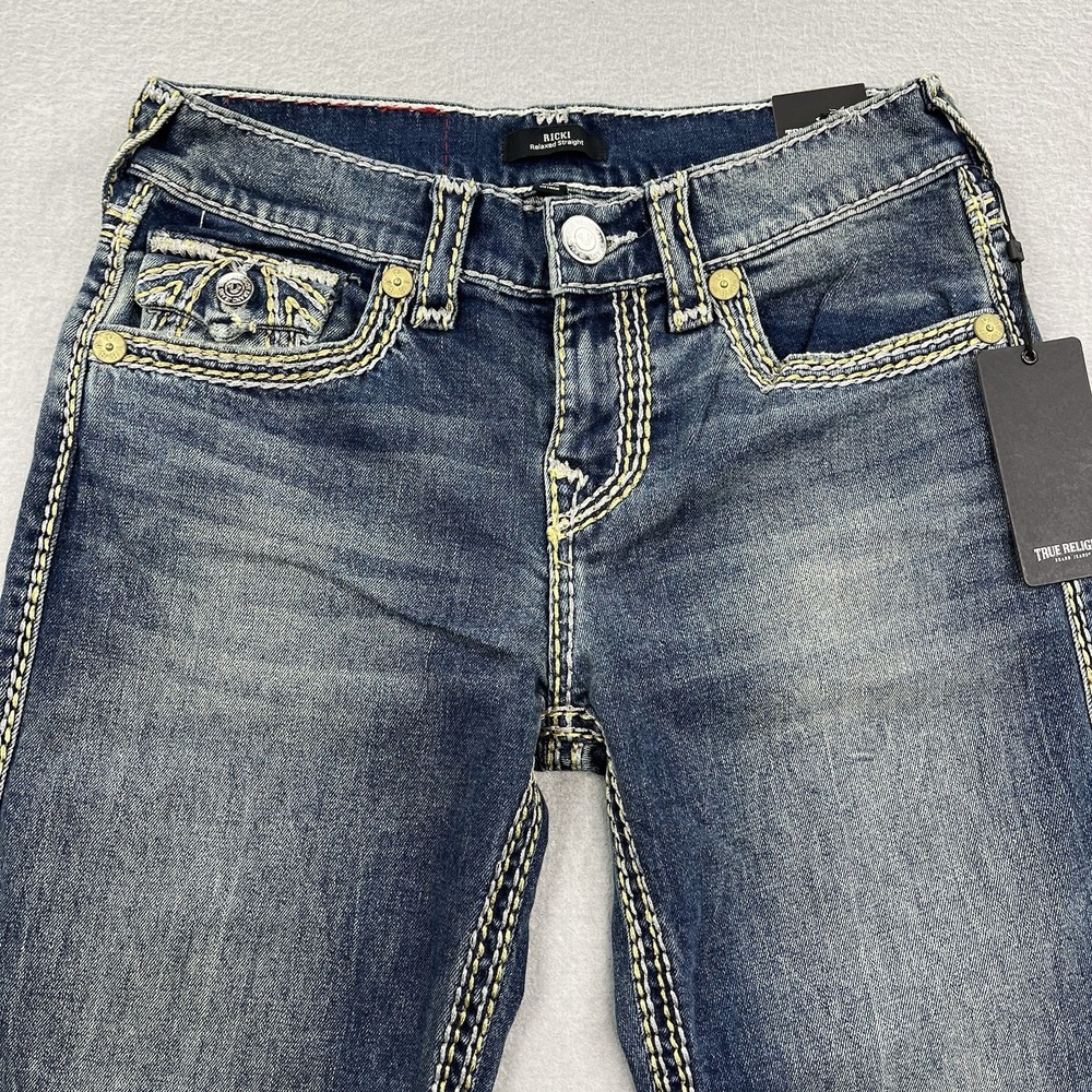 True Religion Jeans Womens 26 Fits 29x32 Ricki Lurex Relaxed Straight Super QT - Picture 2 of 16